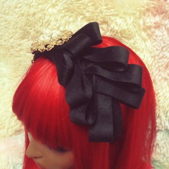 Black Velvet Ribbon Fascinator Headband, Bling, Chic, Women Fashion Acce…